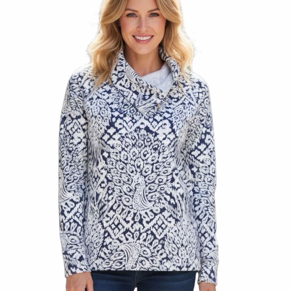 LILLY PULITZER Women’s Navy White Long Sleeve Booker Popover Pullover Medium